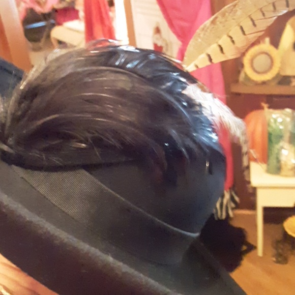 Black Wool feather Woman Dress Hat - Picture 4 of 7